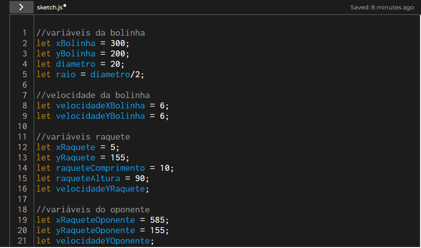 Variáveis usadas no jogo