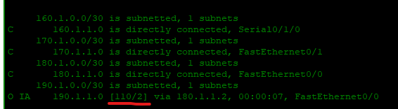 O IA    190.1.1.0 [110/2] via 180.1.1.2, 00:00:07, FastEthernet0/0