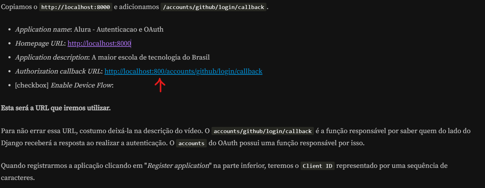 Print de trecho da descrição do video da aula