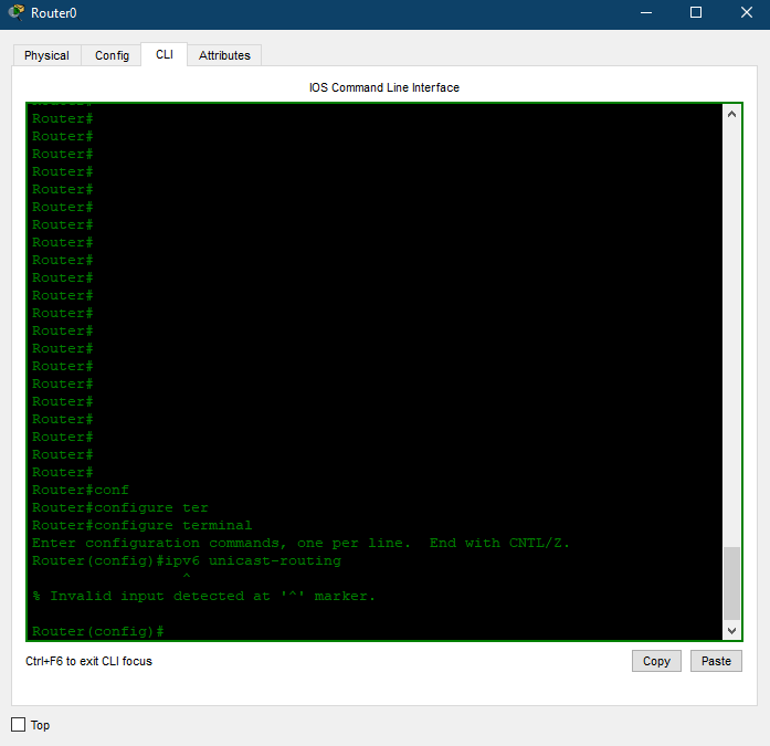 comando ipv6 unicast-routing inválido