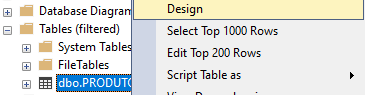 menu de contexto ao clicar com o botão direito do mouse em uma tabela