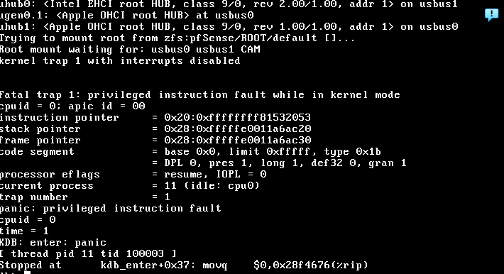 fatal trap 1 privileged instruction fault while in kernel mode