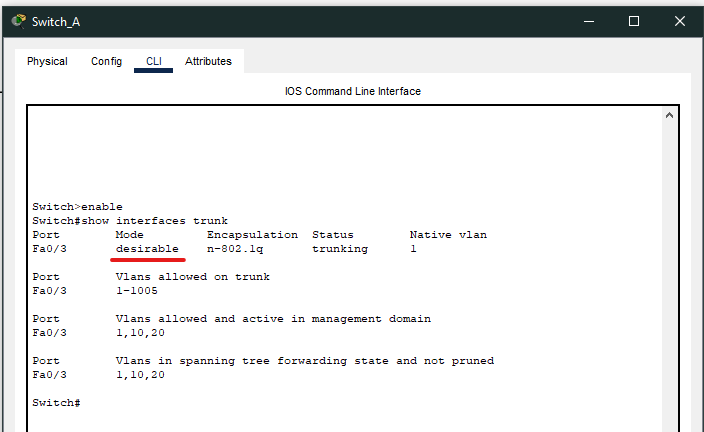 Switch A com a Vlan desabilitada