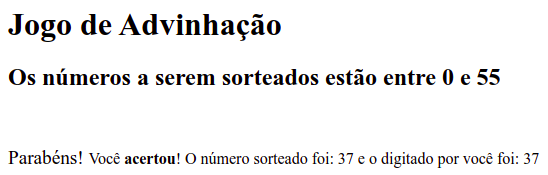 Amostra de saída do código caso haja acerto