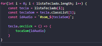 Imagem de um codigo exemplo, onde a primeira linha cria uma estrutura de repetição e dentro temos algumas condições a serem feitas