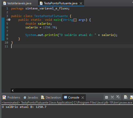 Print do problema de output de caracteres especiais no console