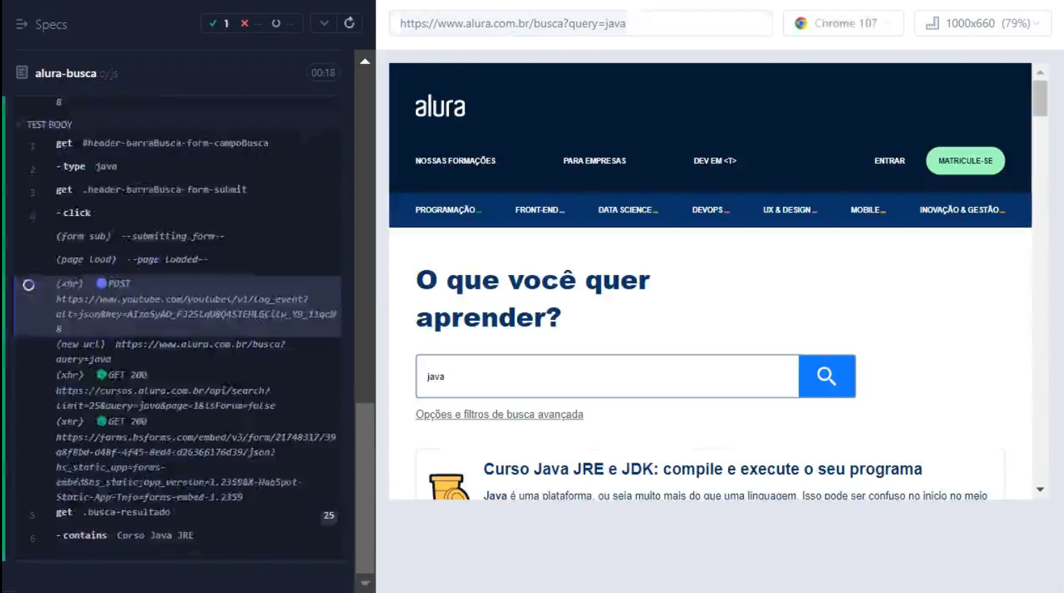 Teste realizado com o navegador Chrome