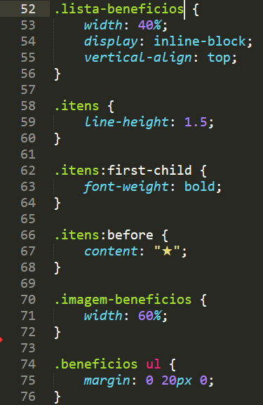 código dos benefícios CSS