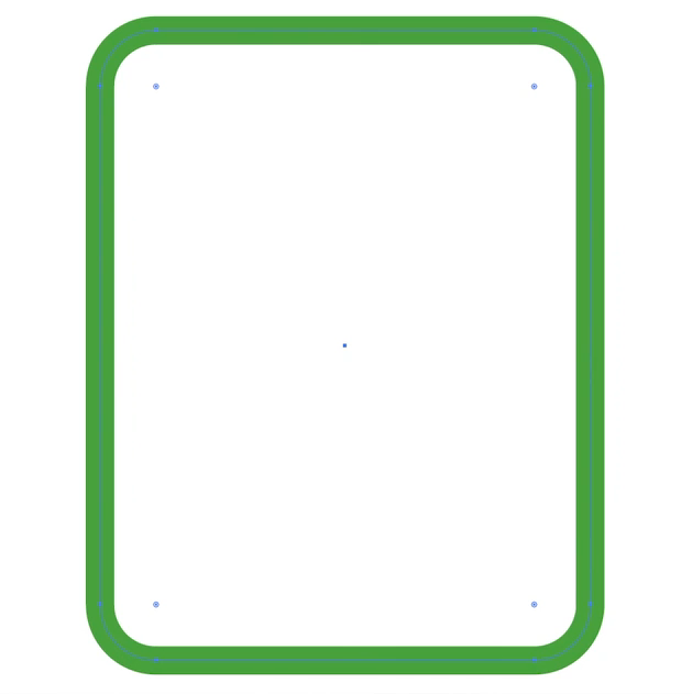 Prancheta igual à descrita anteriormente, porém contendo apenas o contorno de um retângulo verde-claro com bordas arredondadas, conforme descrito acima na transcrição.