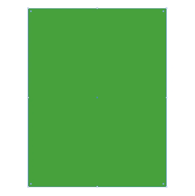 Prancheta branca quadrada contendo um retângulo vertical verde centralizado, cujas dimensões estão descritas acima na transcrição.