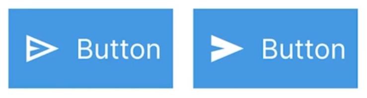 Dois botões retangulares de fundo azul, dispostos um ao lado do outro, ambos compostos por um ícone de seta para a direita, seguido da palavra button na cor branca. A única diferença entre eles é o ícone, que no primeiro botão possui apenas as bordas brancas e o interior transparente, e no segundo botão é totalmente preenchido de branco