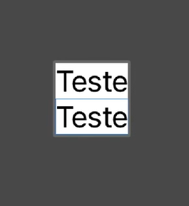 área de pré-visualização do Xcode exibindo apenas os textos "Teste" um sobre o outro, conforme descrito no texto.