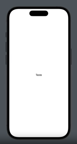 área de pré-visualização do Xcode. simulador do iPhone exibindo o texto "Teste" sobre fundo branco.