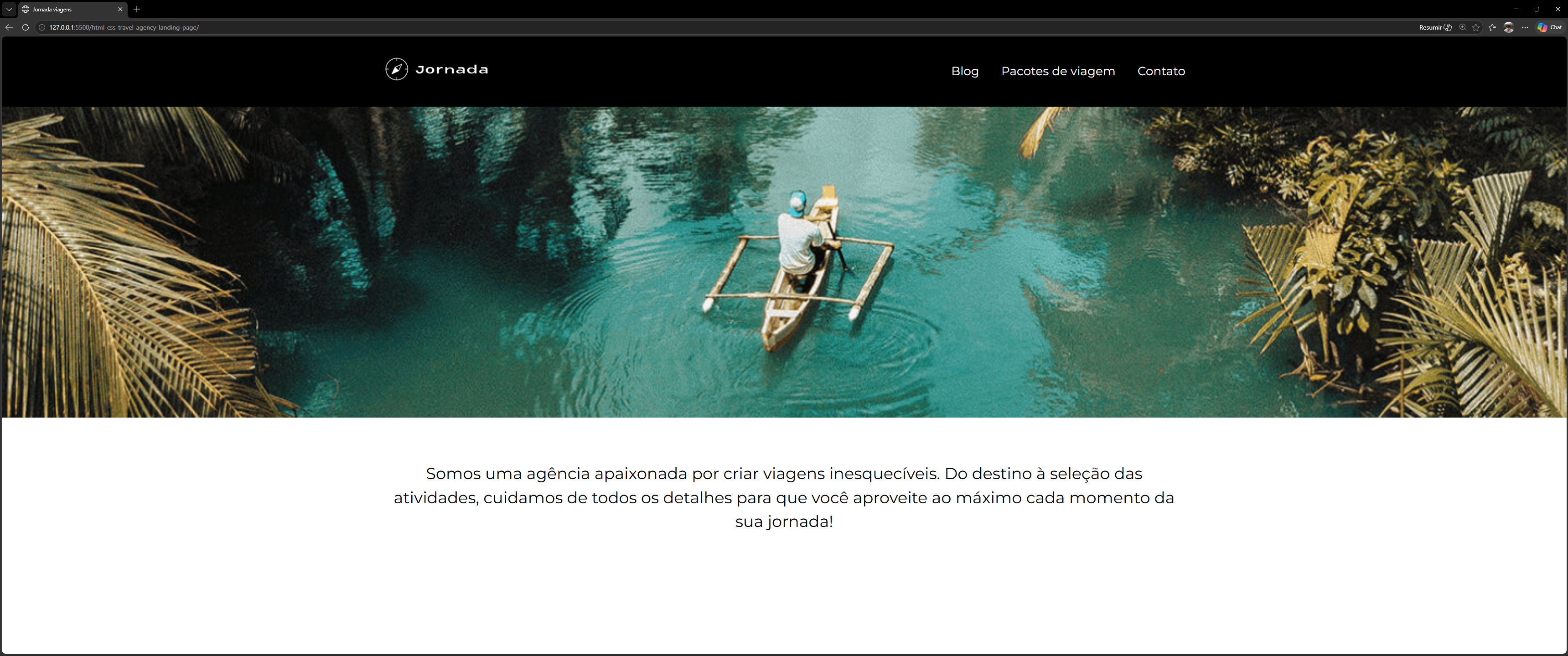 Print da tela da construção do site jornada viagens com a imagem hero esticada e zoom exagerado