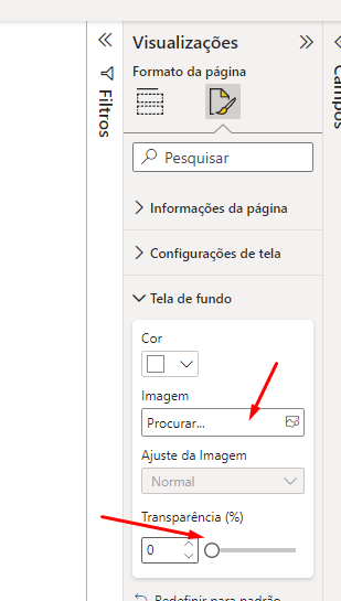 print scren do campo formato da página no power bi