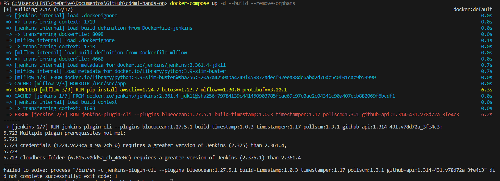 erro no terminal do VS Code