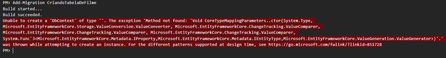 Erro ao executar comado Add-Migration