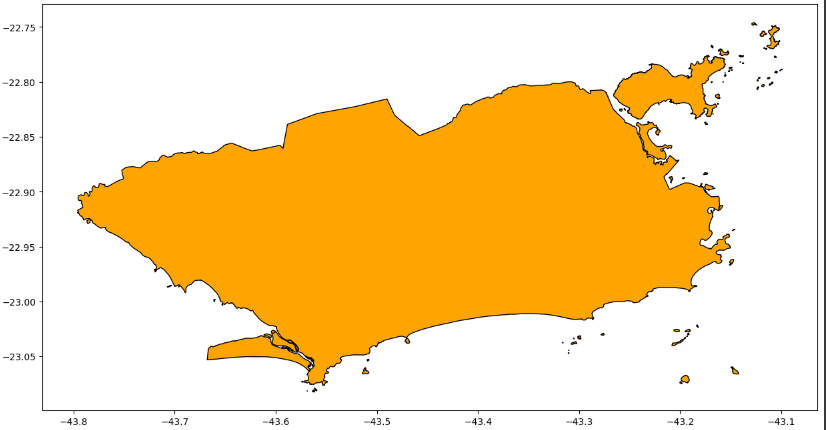 O mesmo mapa anterior, com a cor do contorno alterada para preto e a cor do preenchimento alterada para laranja.