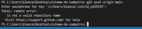 Mensagem de erro: fatal: remote error: is not a valid repository name