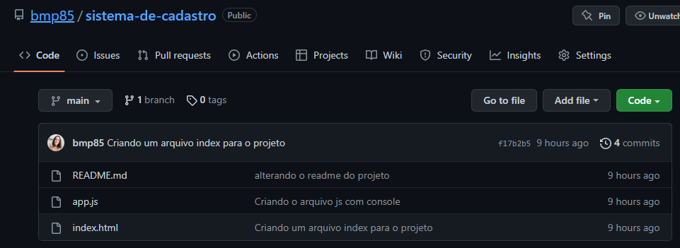 Print do repositório web no github