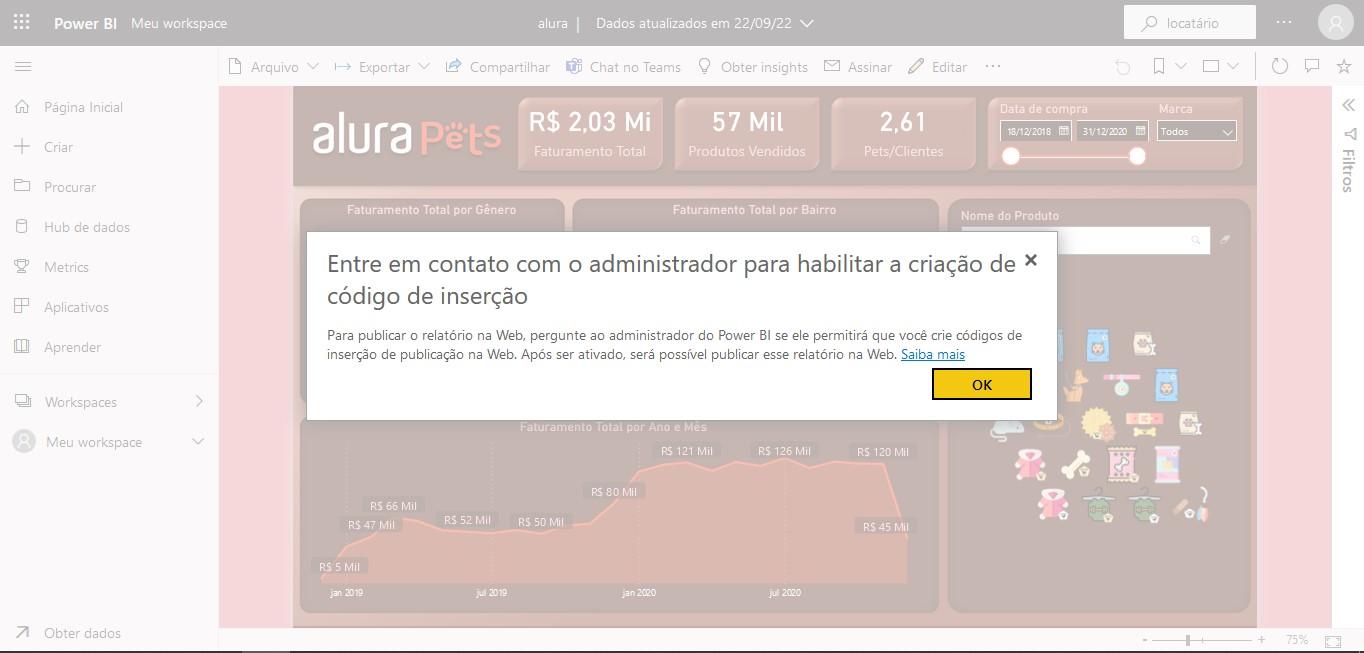 Entre em contato com o administrador para habilitar a criação de código de inserção