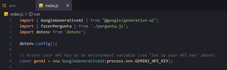 Captura de tela do arquivo index.js mostrando as importações