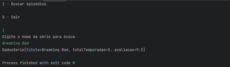 Captura de tela que demonstra o resultado no terminal ao rodar a aplicação e responder os questionamentos para captura de informações