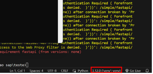 Indicação do interpretador python utilizado