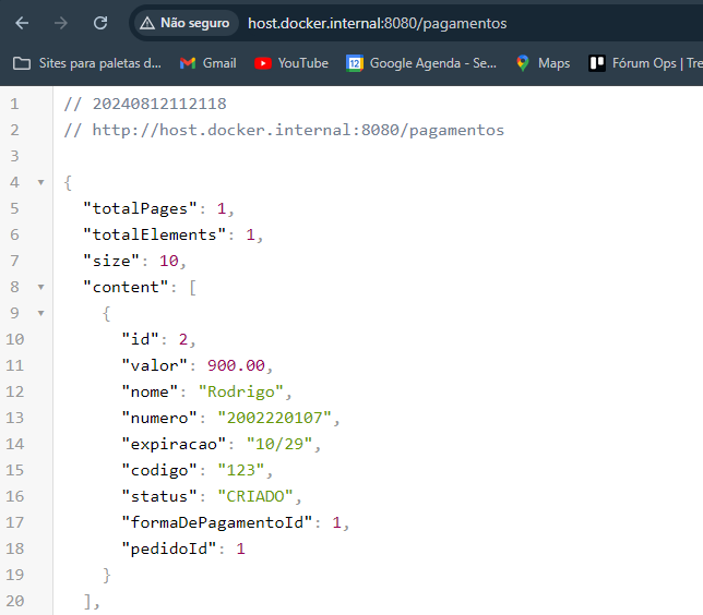 Captura de tela de teste do server juntamente com a chamada de uma rota da API postada no server