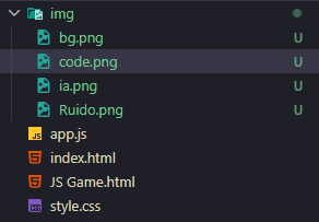 Captura de tela do VS Code que mostra a organização de pastas e arquivos de um projeto base JS com HTML