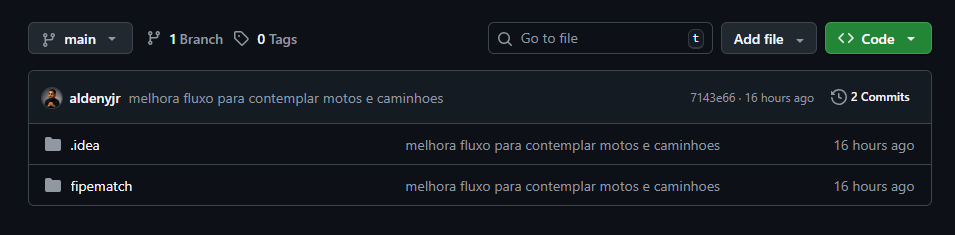 Captura de tela de um repositório do GitHub que destaca os arquivos do projeto