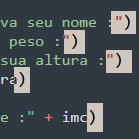 Parte cortada de um print no aplicativo sublime text em um computador, com fundo em preto, mostrando as partes dos finais das linhas dos códigos, divididos em 5 linhas, onde estão grifadas na cor cinza claro os finais de todas elas indicando a falta do ponto e vírgula.