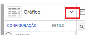 Captura de tela do Google Studio. Há uma seta indicando para baixo, e há uma seta vermelha destacando a mesma.