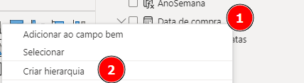 Captura de tela mostrando o menu de contexto com a opção 'Criar hierarquia' selecionada