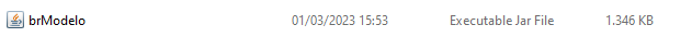 Captura de tela do executável brModelo. Há uma data 01/03/2023, o tipo do arquivo é Executable Jar File, e o tamho 1.346KB