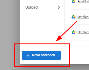 Descrição da imagem: Interface inicial do Google Colab, com destaque para o botão '+Novo Notebook'