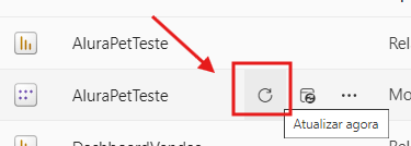 conjunto AluraPetTeste há um símbolo de atualizar e o mouse está por cima da opção. Há o texto Atualizar agora