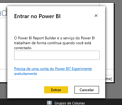 Captura de tela da janela de login do Power BI