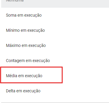 Opção de média em execução dentro do menu de cálculo