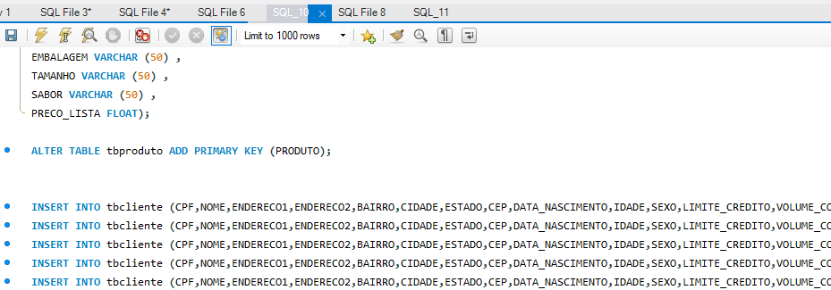 Imagem com consultas MySQL no Workbench. Nela está descrito várias linhas Insert to, que serve para povoar os bancos de dados.