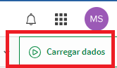 Captura de tela do qlik sense. Está destacado em vermelho o botão 'Carregar Dados'