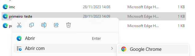 Catura de tela do arquivo com a opção abrir com Google Chrome