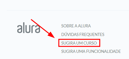 captura de tela de 4 opções. A terceira opção 'Sugira um curso' está destacada em por um retângulo vermelho