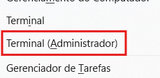 Captura de tela da opção "Prompt de Comando (Admin)"