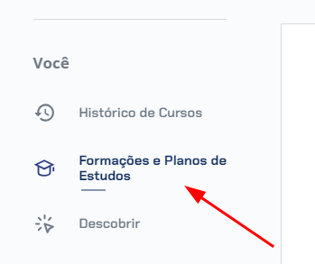 Tela da plataforma mostrando a página inicial com a seção de Formações e Planos de Estudo destacada
