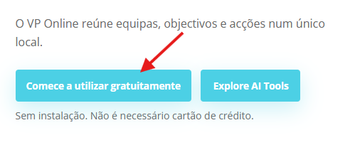 Botão “Comece a utilizar gratuitamente” na página inicial do Visual Paradigm Online, destacado para indicar onde iniciar o uso da ferramenta