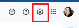 Captura de tela do google drive. Na parte superior próximo há foto de perfil, há um botão de configuração