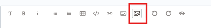 Barra de ferramentas do editor de texto fórum alura com diversos ícones de formatação. O ícone de 'Inserir ou Fazer Upload de Imagem' está destacado dentro de um quadrado vermelho.