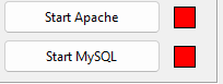 Tela do unicontroller. Botão Start Apache e MySQL estão com quadrados vermelhos representando não conexão