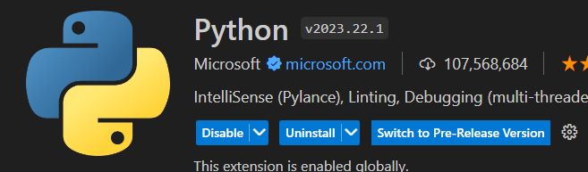 Captura de tela da extensão python no VSCode
